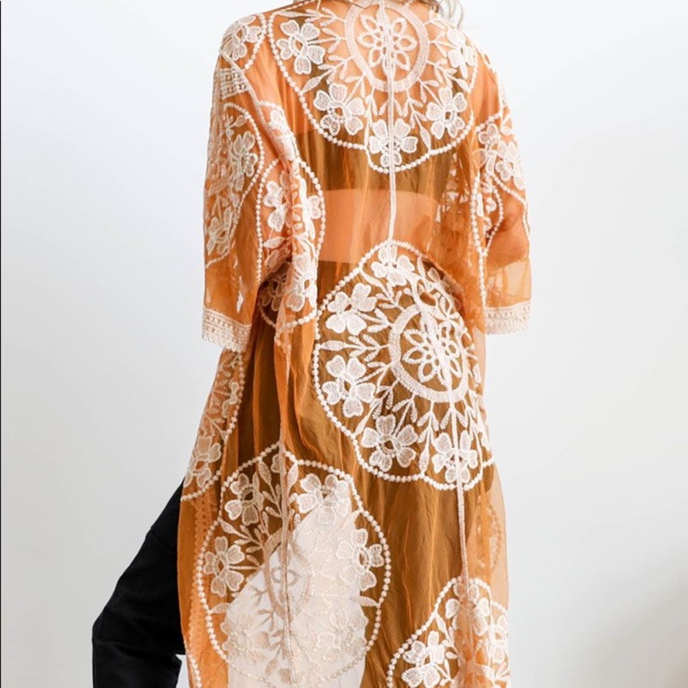 Contrast Mesh Cotton Lace Kimono